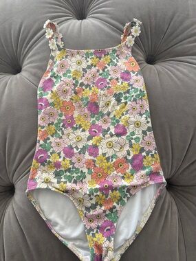 Mini Boden Floral One-Piece Swimsuit in White, Pink, Yellow, Green, Orange